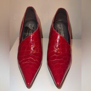 Donald Pliner Chad Red Croc Embossed Leather Point Toe Stiletto Heel Booties